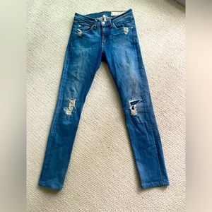 Rag & bone tight fit high waisted skinny jeans with rip